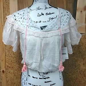 NWT Free People Boho hippie gypsy, crochet detail cotton crop top sz xs.